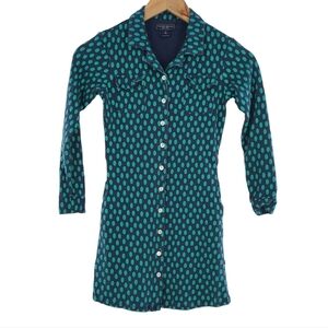 Toobydoo Eliza Shirt Dress Navy and Green Texturized Polka Dot sz 10